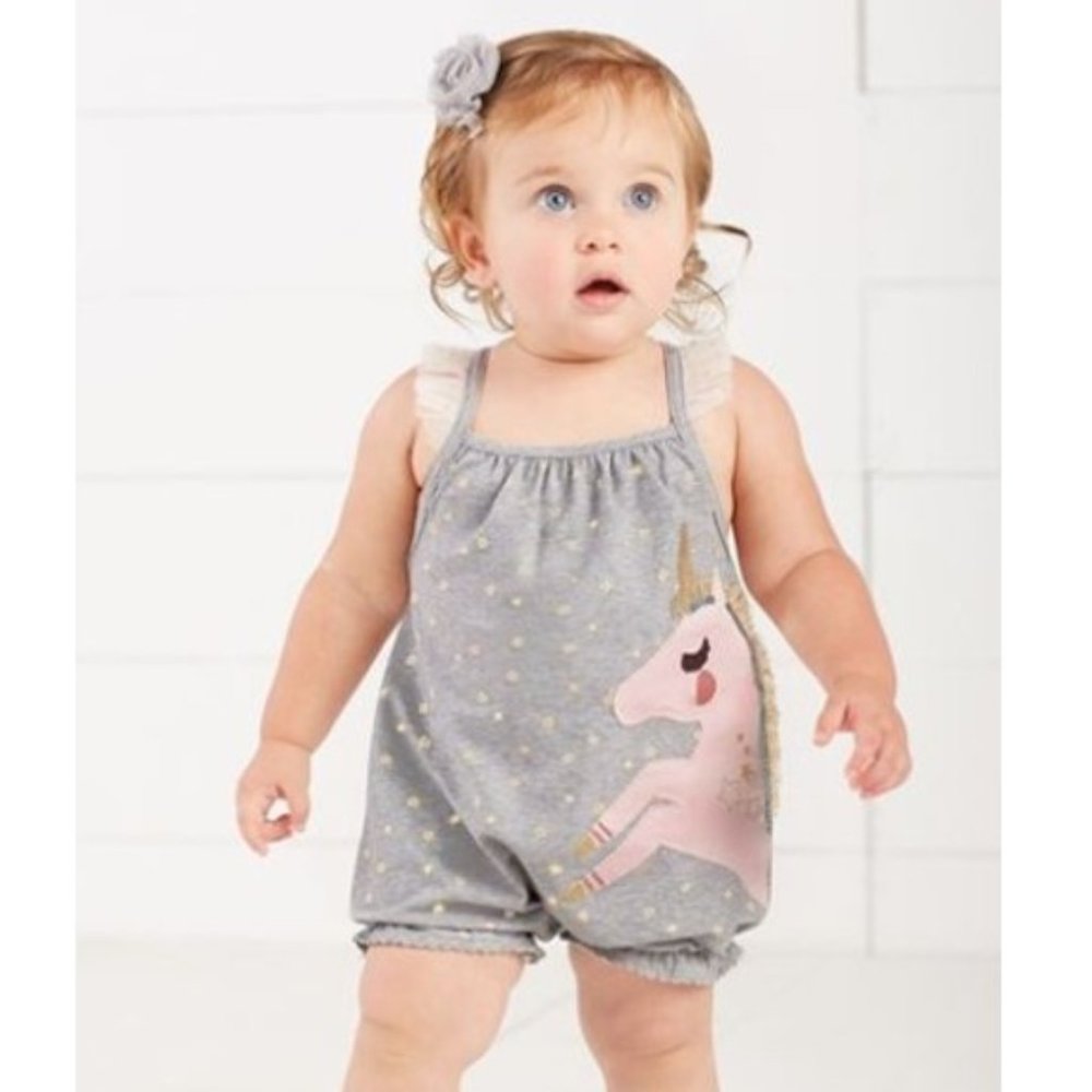 New Mud Pie Unicorn Ruffle Bubble Romper 3-6 mos